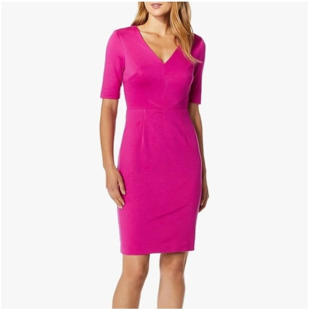 NWT Trina Turk Short Sleeve Ponte Knit Knee Length Sheath Dress Size Hot Pink 6